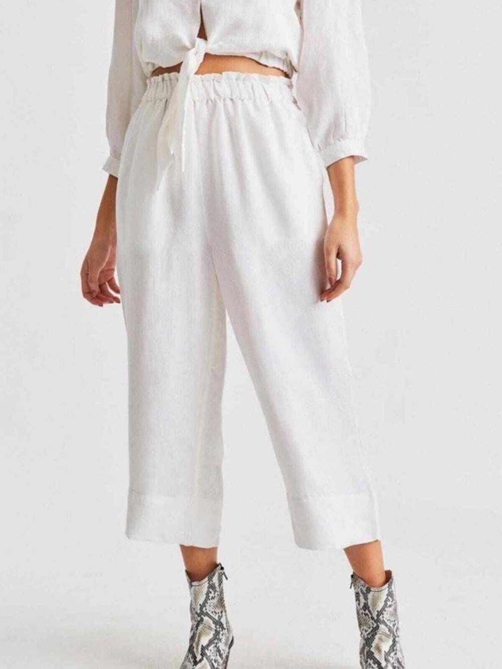 Brixton Cream Wide-Leg Linen Capris